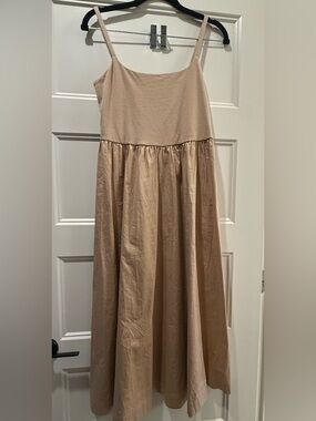 Old Navy Neutral Tan Mixed Fabric Midi Dress NWOT